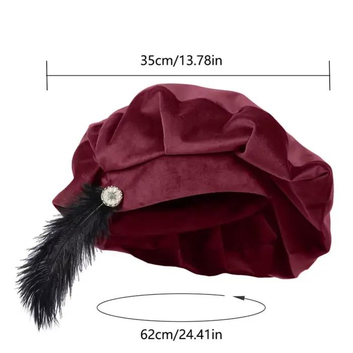 Chapeau à plumes rouge médiéval Tudor pour homme