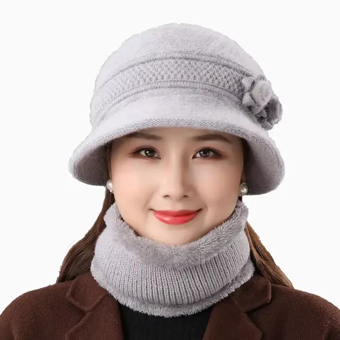 Chapeau chaud en cheveux de lapin pour mère âgée