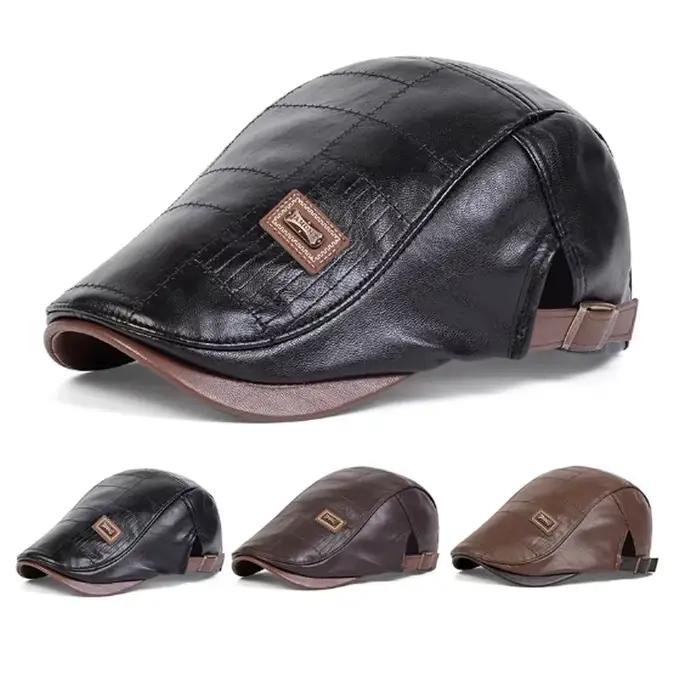 Casquette rétro en simili cuir pour hommes ajustable visière sport décontracté printemps automne
