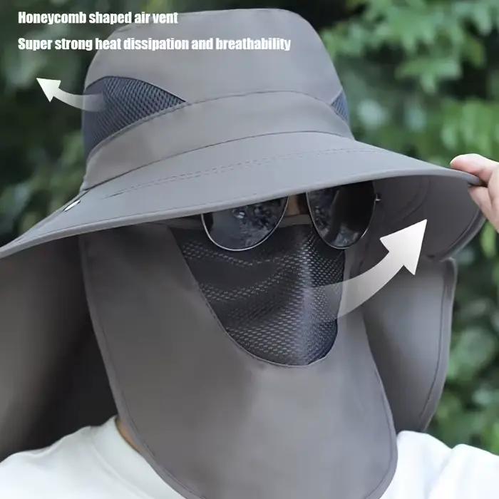 Chapeau de pêche respirant à large bord avec masque facial amovible et protection du cou