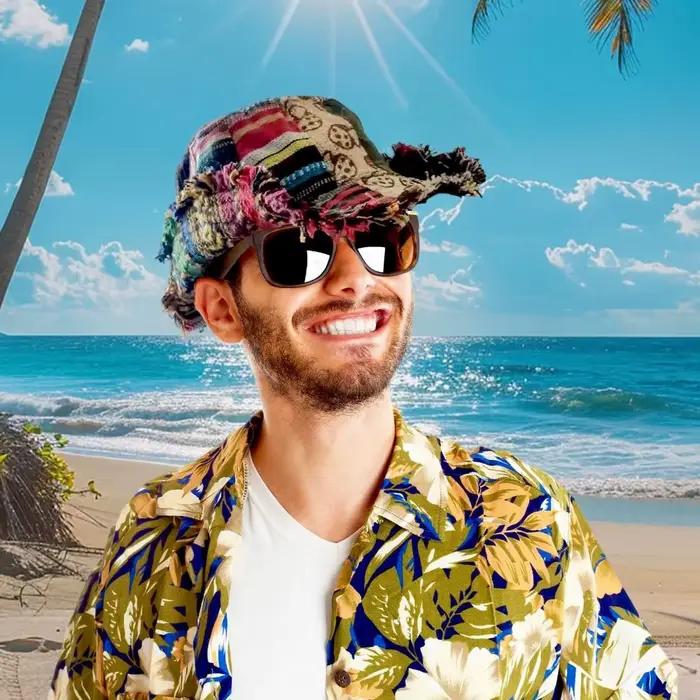 Chapeau en chanvre multicolore patchwork créatif avec bord large dissimulé