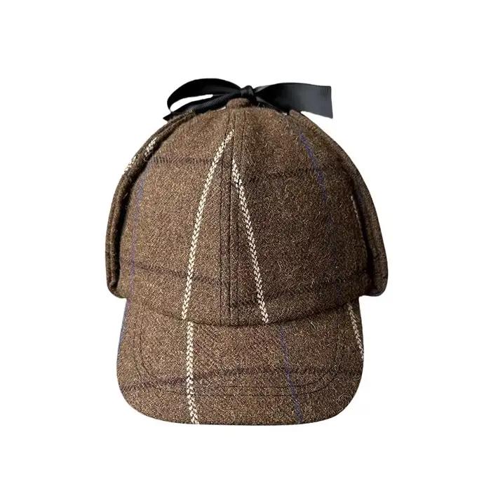 Nouvelle casquette de baseball Sherlock Holmes à double bord avec protection des oreilles style britannique chapeau homme casquette snapback polyester plaid multicolore automne hiver décontracté