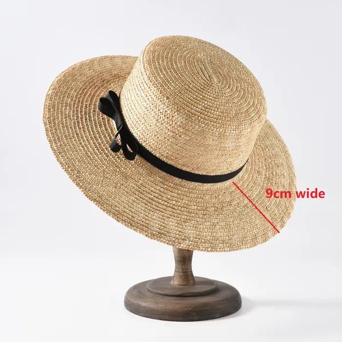 Chapeau de paille plat à large bord pour femme