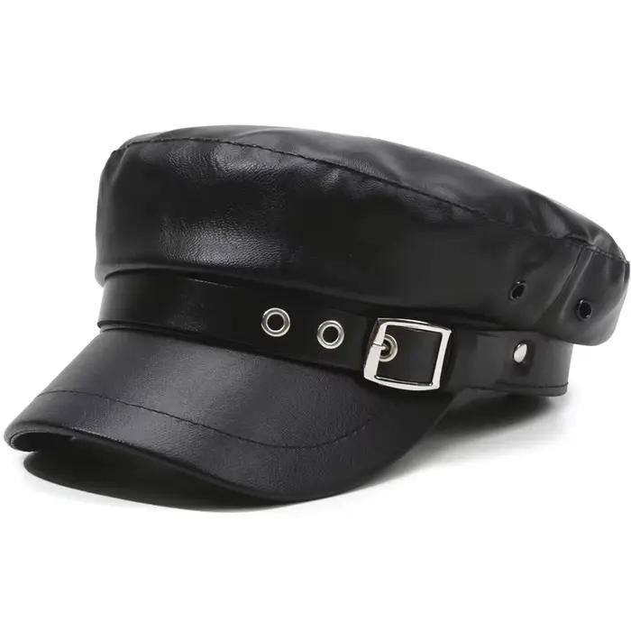 Béret en cuir PU noir, chapeau Hip Hop