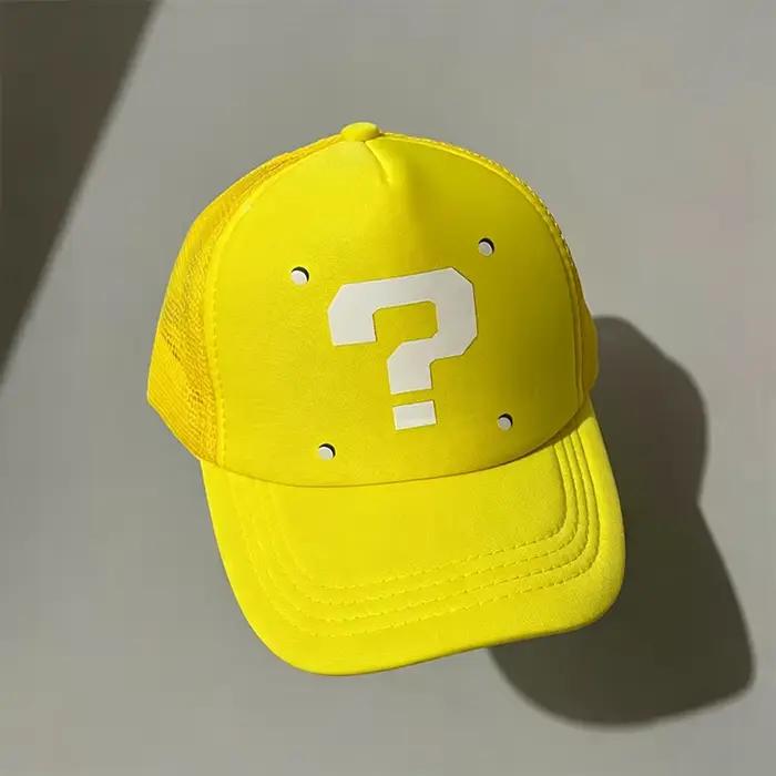 Casquette de baseball respirante anti-UV jaune motif bloc de questions