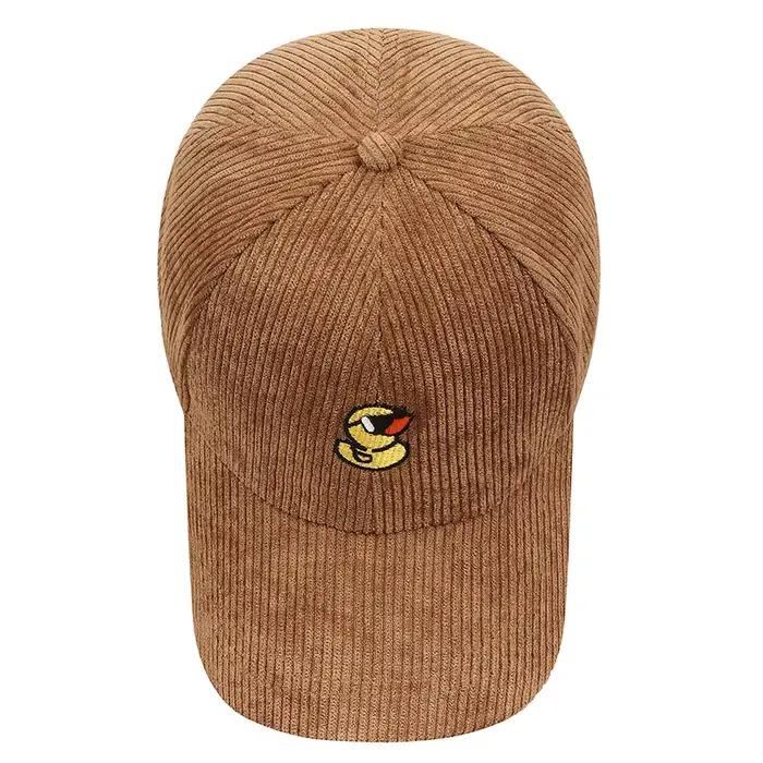 Casquette de baseball en velours côtelé canard jaune mignon broderie unisexe vintage chapeau de relance camping en plein air mode cadeau streetwear quotidien C