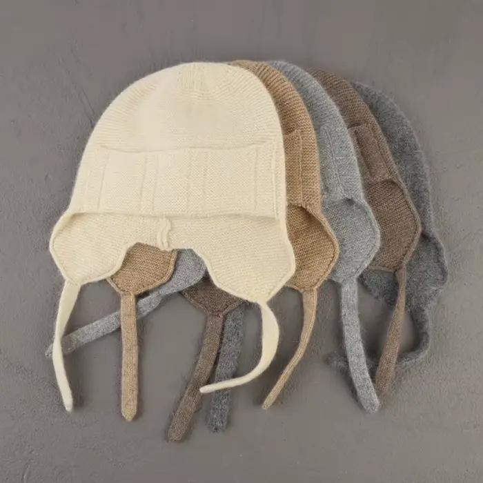 2025 femmes casquettes cachemire tricot chapeau hiver garder les oreilles au chaud offre spéciale mode pur Pashmina Skullies bonnets casquette volante en gros