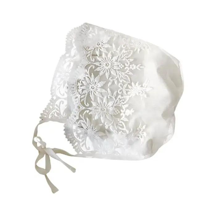 Bonnet Bébé en Dentelle Florale Brodé avec Volants – Chapeau de Princesse en Maille pour Nourrisson