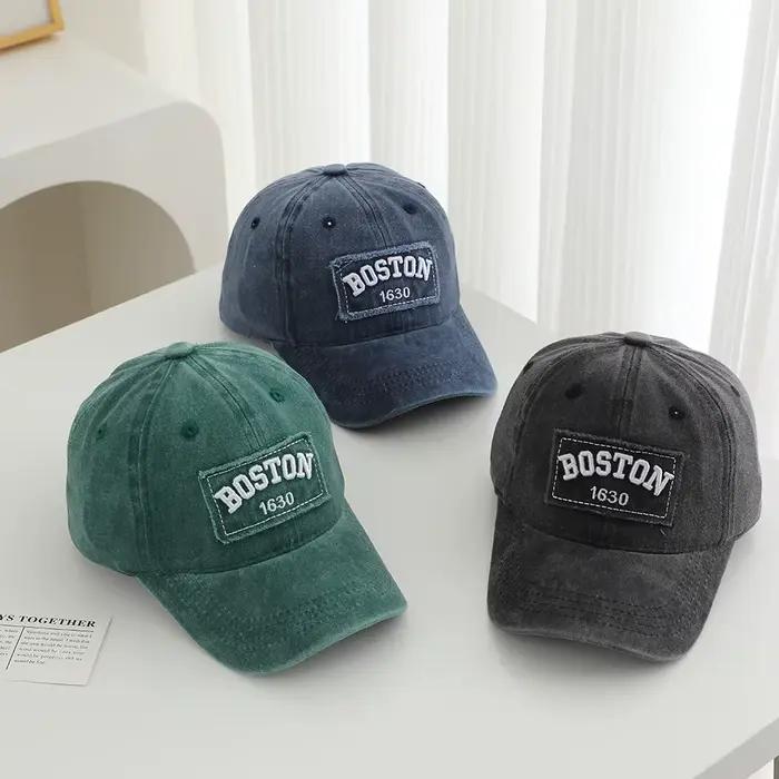 Casquette de baseball vintage BOSTON pour enfants, ajustable, protection solaire, décontractée, pour garçons de 4 à 8 ans, en coton lavé, blanc, vert armée, camouflage, noir, vert