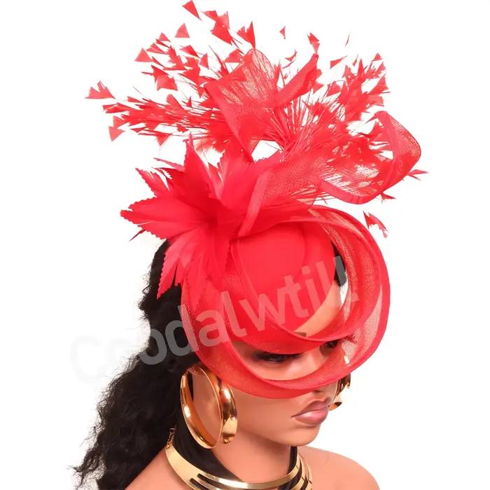 Chapeaux fascinateurs en plumes de cheveux rouges pour femmes