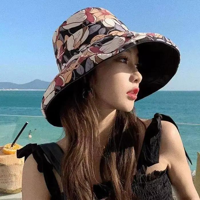 Chapeau bob double face femme imprimé floral large bord chapeau de pêcheur soleil plage occasions spéciales été hiver
