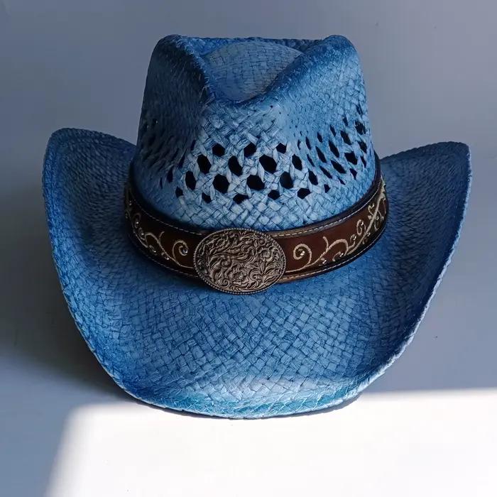 Chapeau de cowboy en paille unisexe style western multicolore pour homme et femme occasions estivales et printanières