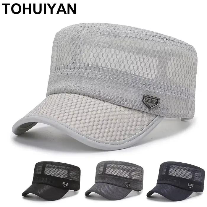 TOHUIYAN chapeau militaire pour hommes été respirant maille armée casquette décontracté os papa chapeaux rue mode toit plat cadets casquettes pour les femmes