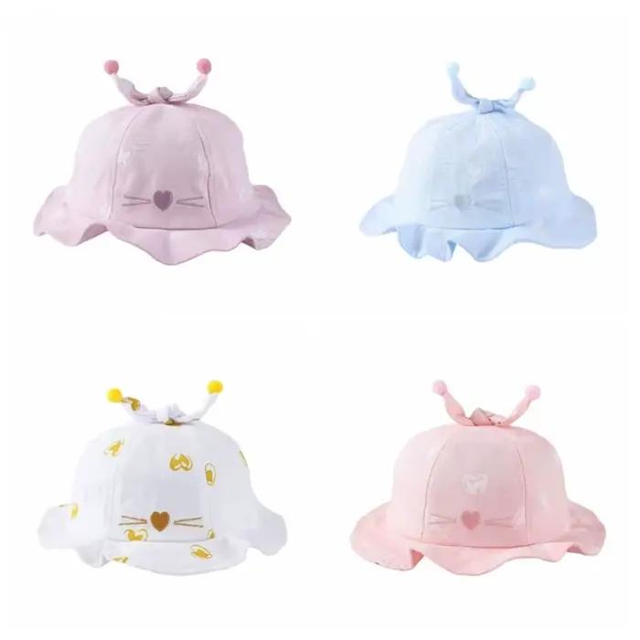 Chapeau de soleil pour bébé imprimé cœurs plissé avec nœud large bord protection solaire style pêcheur pour garçon occasions spéciales extérieures