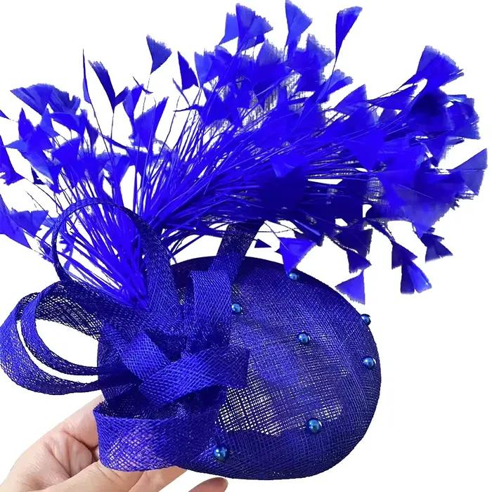 Sinamay plume Fascinator chapeau haute qualité pince à cheveux de mariage pour mariée église dîner Cocktail course casque chapeaux