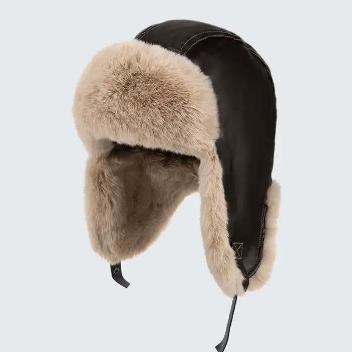 Chapeau de pilote d'hiver en cuir Pu