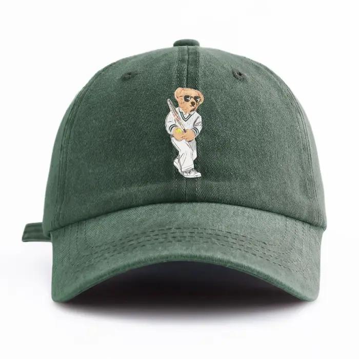 Casquette de baseball délavée à imprimé ours pour adultes