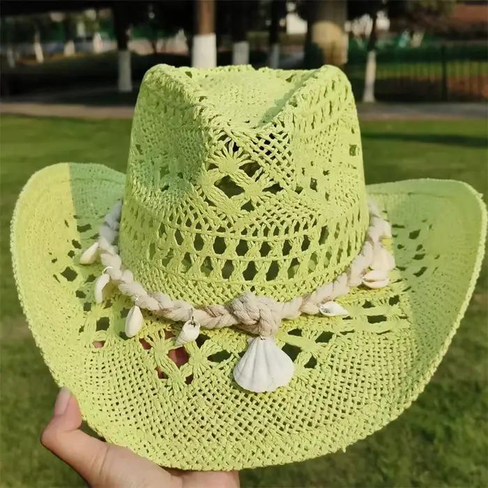 Chapeau de Cowboy en Paille pour Femme, Parasol de Plage, Jazz, à la Mode, Été