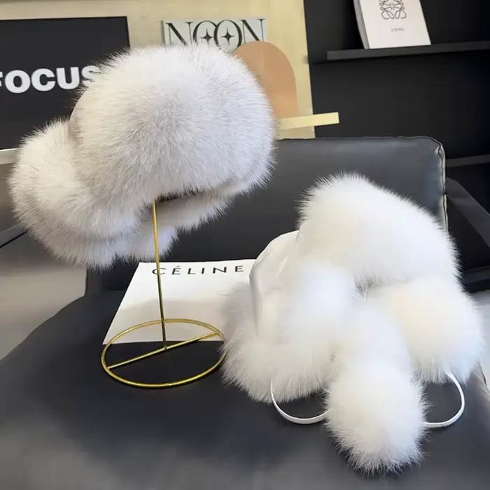 2026 100% véritable fourrure de renard chapeaux femmes russe Ushanka aviateur trappeur neige ski chapeau casquettes