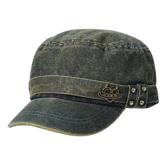 ELFSACK Casquette de cadet en jean délavé rétro avec décor en métal en forme de cœur
