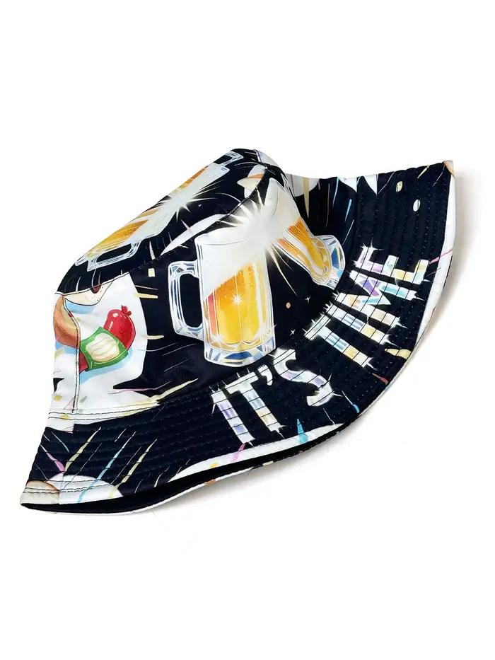 Chapeau de pêcheur réversible avec motif graphique 3D Beer Cheers