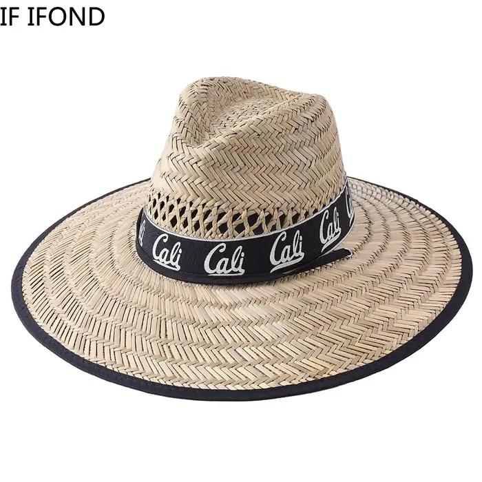 Chapeau de sauvetage en paille avec corde attachée pour femmes et hommes style sport protection solaire plage printemps automneextérieur