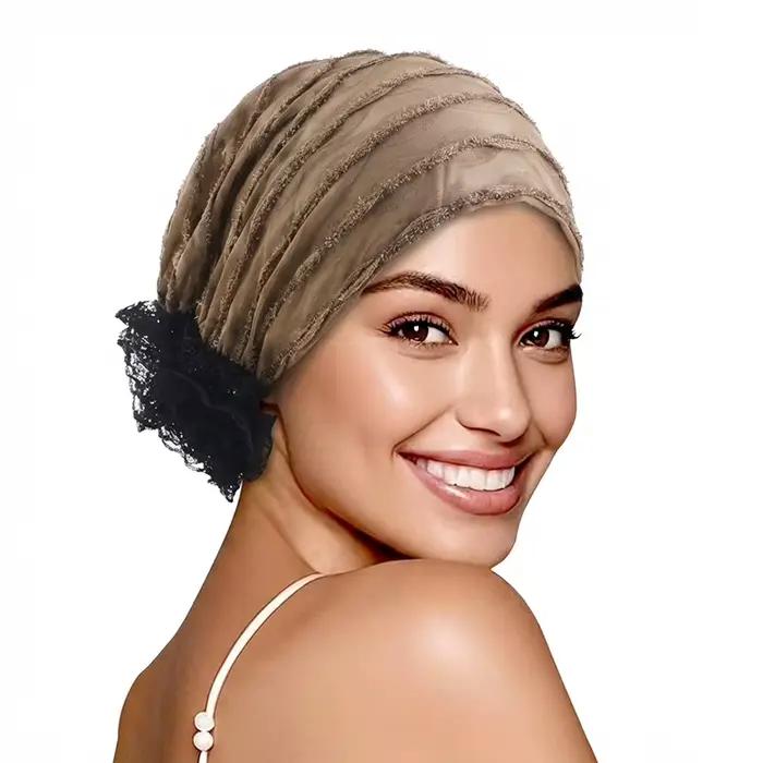 Nouveau Turban en Dentelle Florale pour Femme Printemps-Automne