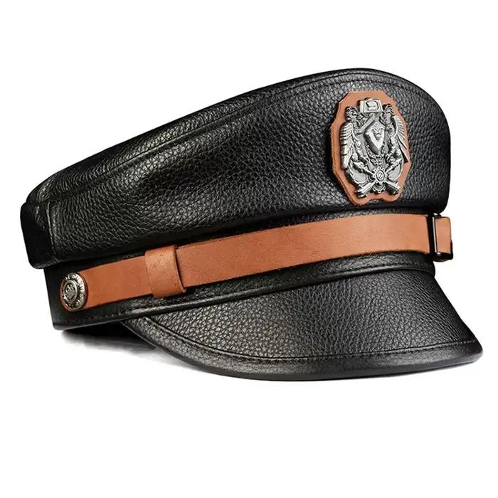 Casquettes de marin de capitaine en cuir pour hommes