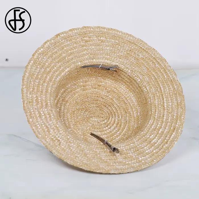 FS chapeau de paille à dessus plat avec velours et ruban au Crochet nœud à bord court Cocktail thé casquette de fête chapeaux fascinateurs pour les femmes 2025