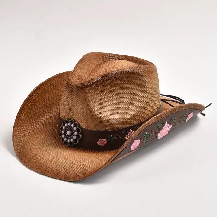 Chapeau de cowboy occidental vintage en papier pour homme et femme, style formel, protection solaire, printemps et été, fête, plage, jazz