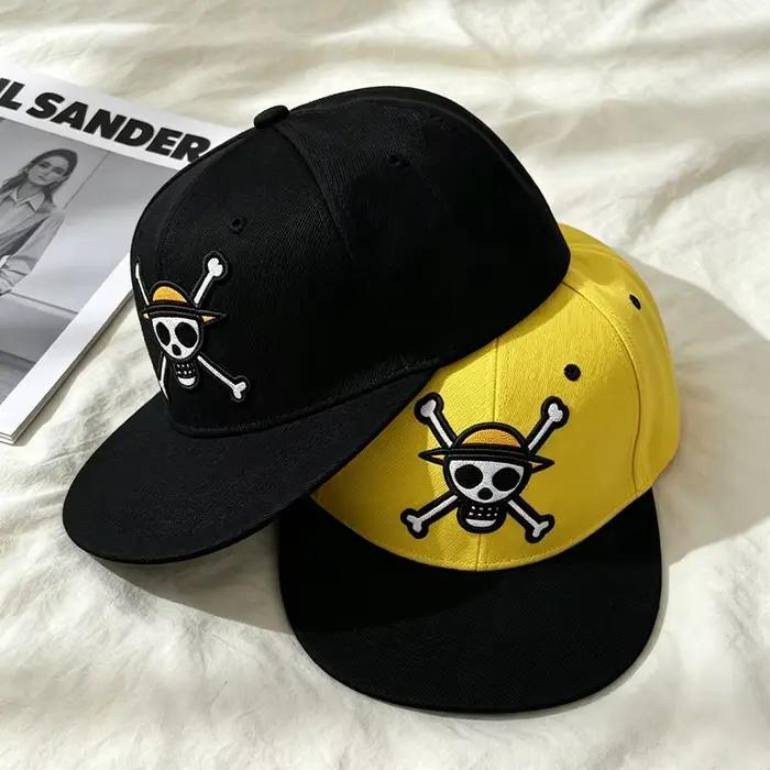 Casquette de baseball à visière plate brodée Luffy Skull