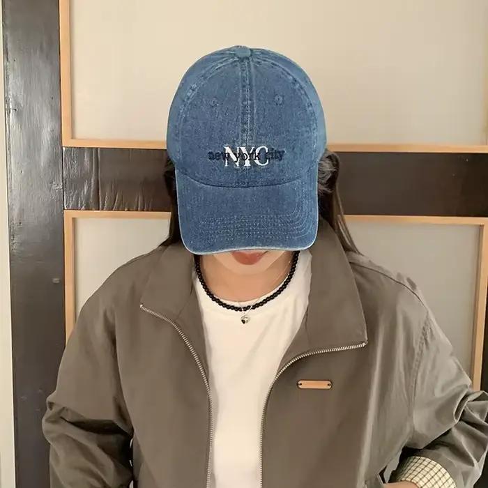 Casquette de baseball unisexe en jean brodée avec la lettre NYC