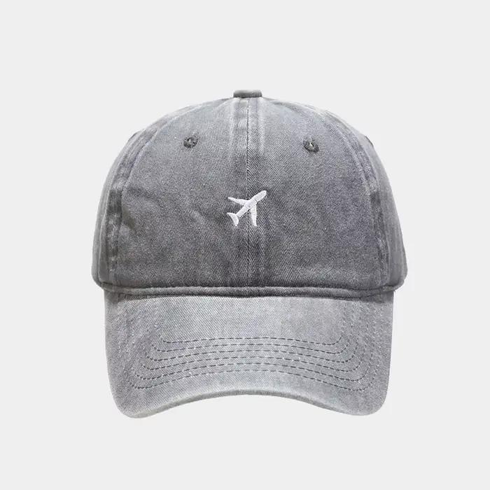 Casquette de baseball en polyester brodée d'avion réglable pour homme et femme, chapeau de camionneur rétro uni, chapeau de soleil respirant pour les quatre saisons