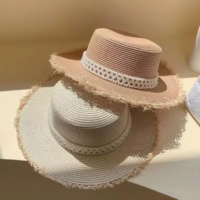 Chapeau de soleil d'été en paille pour femmes
