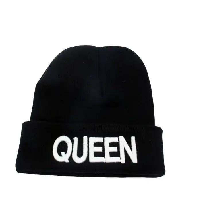 Nouveau Style roi Stretch tricot chapeau reine broderie hommes et femmes Couples automne hiver chaleur bonnets Skullies Skullcap Gorras