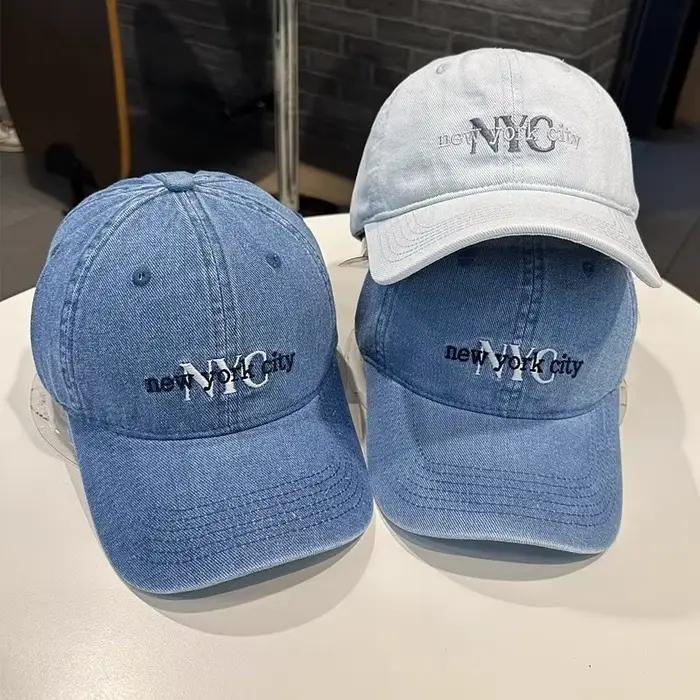 Casquette de baseball unisexe en jean brodée avec la lettre NYC