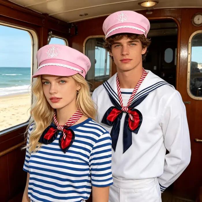 Ensemble chapeau et écharpe en velours rose et bleu marine pour femme