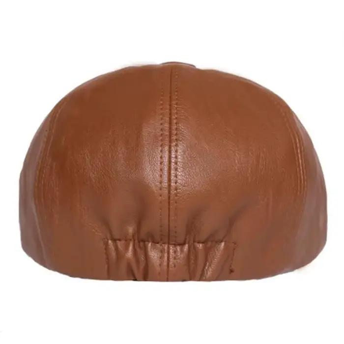 1 PC Retro Octagonal Chapeau en Cuir Autumn Men's Beret Elegant Fashion Cap Caps Pour Hommes Femmes