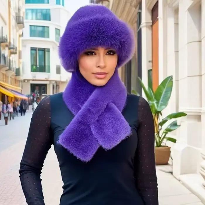 Ensemble chapeau et écharpe de luxe en fausse fourrure