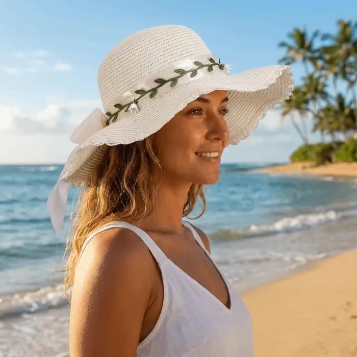 Chapeau de paille décontracté coloré avec nœud