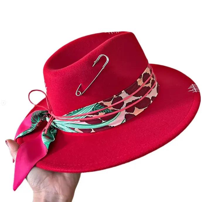 Chapeau Fedora rouge cousu à la main pour hommes et femmes