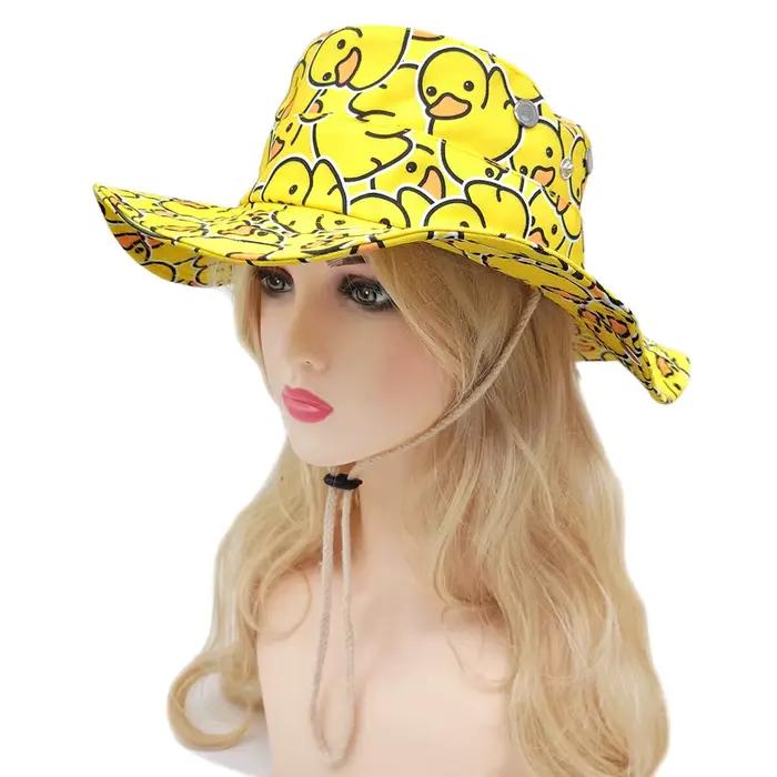 Chapeau de soleil imprimé canard jaune à motifs de dessins animés - Design de protection solaire léger et unique - adapté au cadeau de Saint-Valentin