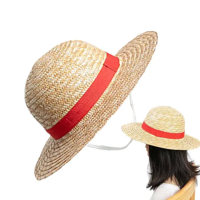 Chapeau de paille Anime jaune tressé avec cordon