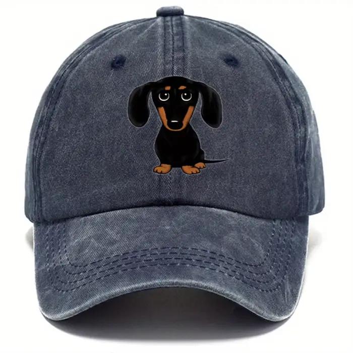 Casquette de baseball rétro lavée avec imprimé teckel