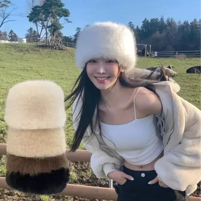 Chapeau seau en fourrure moelleuse pour femmes