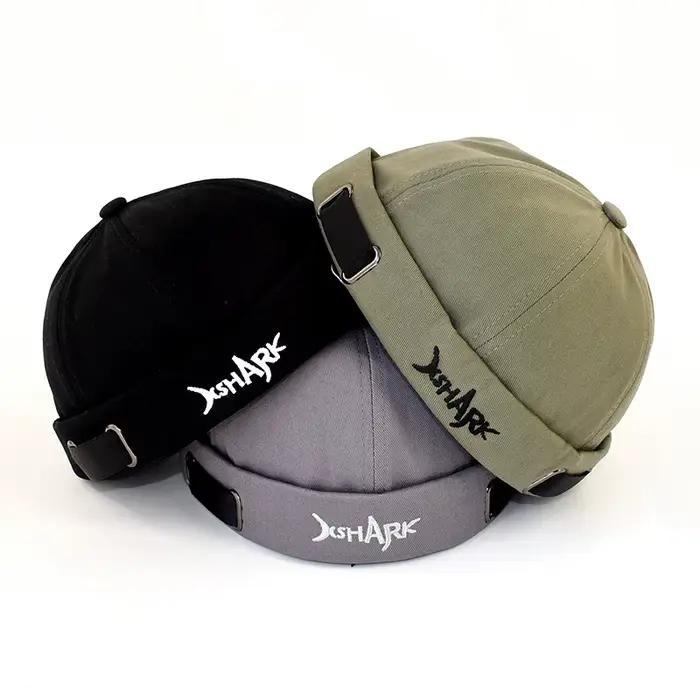 Chapeau Docker unisexe brodé requin solide et décontracté coton réglable pour homme et femme occasions toute l'année