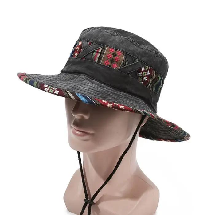 Chapeau de pêcheur en denim à bord effiloché vintage pour hommes