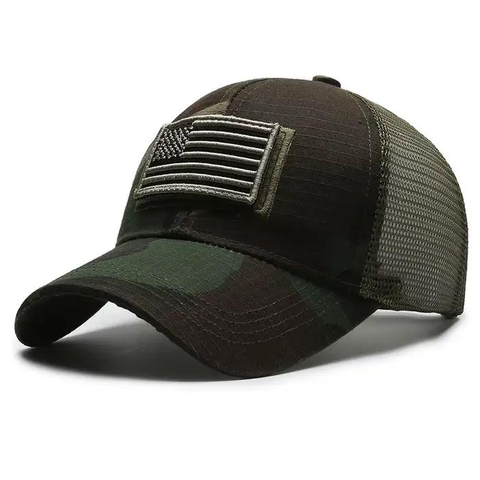 Casquette de baseball à dos en maille noire avec patch drapeau américain – Accessoire élégant et patriotique