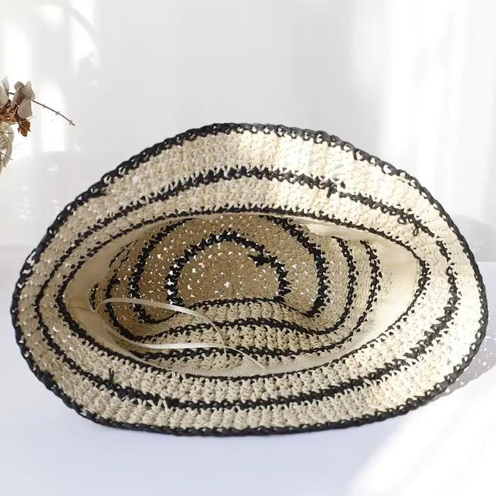 Chapeau de soleil à rayures avec nœud papillon pour femme