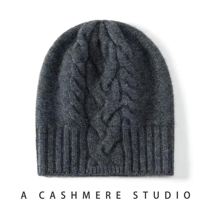 100% pur cachemire chapeau femmes hiver tricoté torsadé fleur casquette bonnets chaud doux tricot couvre-chef dame chapeaux oreille protéger Skullies